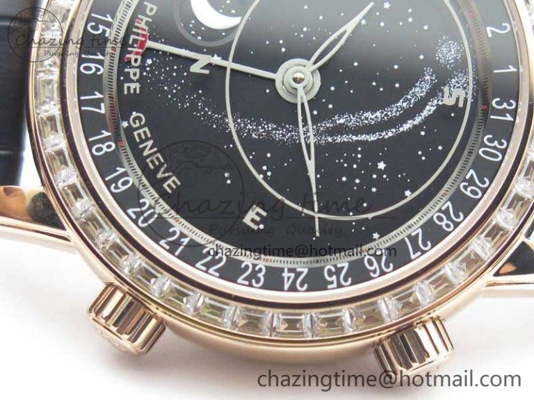 6102P Moon RG Black Dial Diamond Bezel On Leather Strap A240