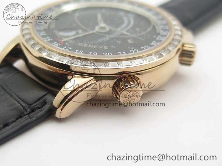 6102P Moon RG Black Dial Diamond Bezel On Leather Strap A240