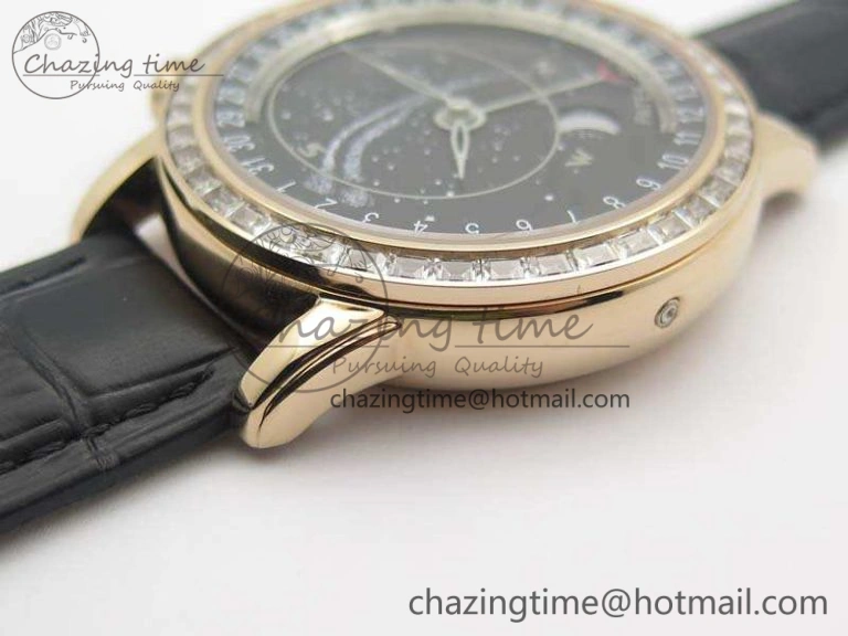 6102P Moon RG Black Dial Diamond Bezel On Leather Strap A240