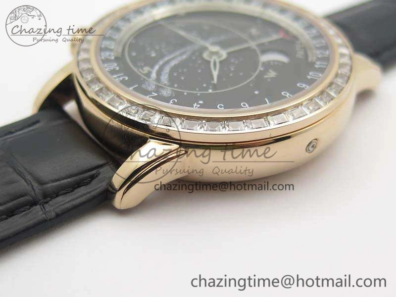 6102P Moon RG Black Dial Diamond Bezel On Leather Strap A240
