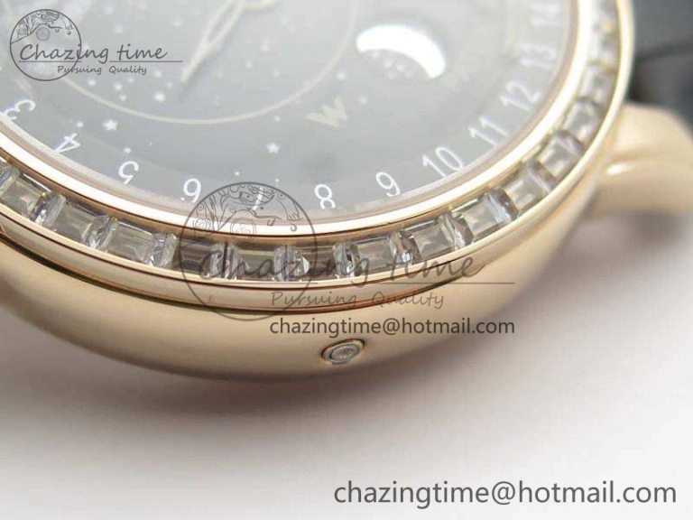 6102P Moon RG Black Dial Diamond Bezel On Leather Strap A240