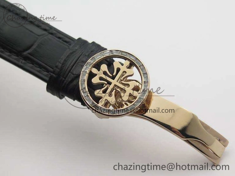 6102P Moon RG Black Dial Diamond Bezel On Leather Strap A240