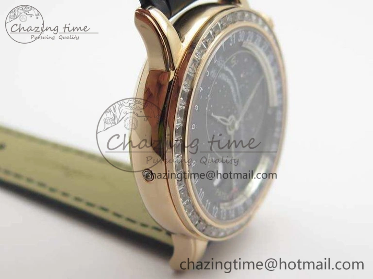 6102P Moon RG Black Dial Diamond Bezel On Leather Strap A240