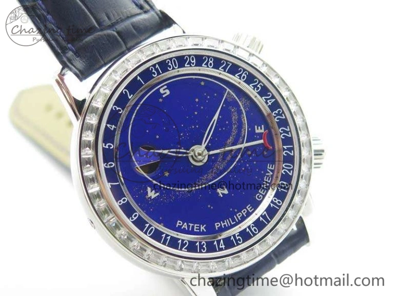 6102P Moon SS Blue Dial Diamond Bezel On Leather Strap A240