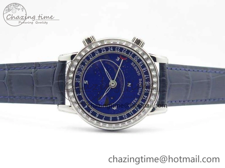 6102P Moon SS Blue Dial Diamond Bezel On Leather Strap A240