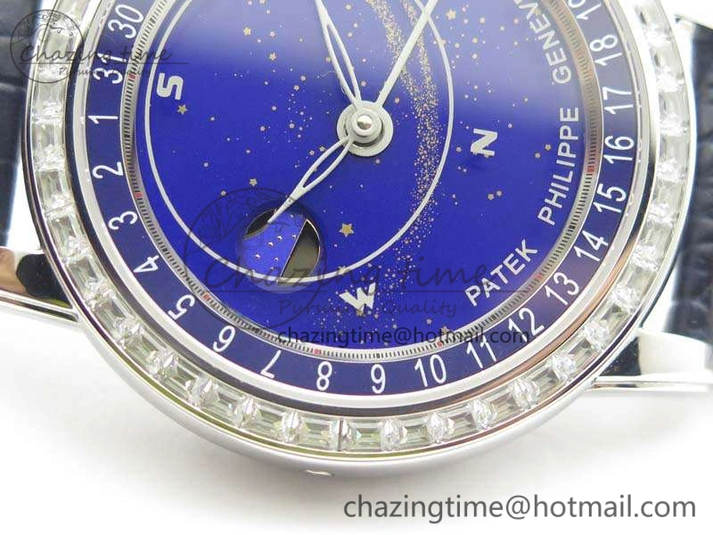 6102P Moon SS Blue Dial Diamond Bezel On Leather Strap A240