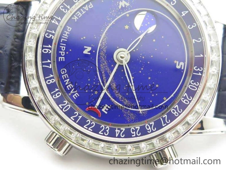 6102P Moon SS Blue Dial Diamond Bezel On Leather Strap A240