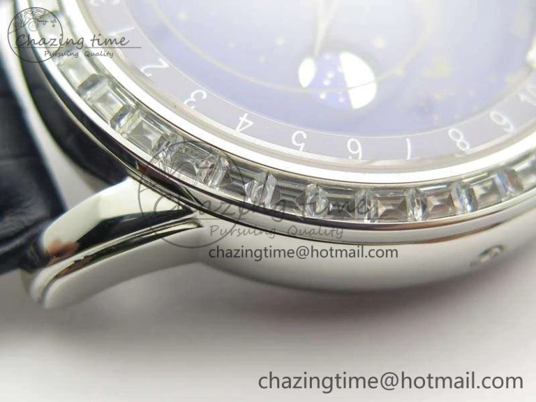 6102P Moon SS Blue Dial Diamond Bezel On Leather Strap A240