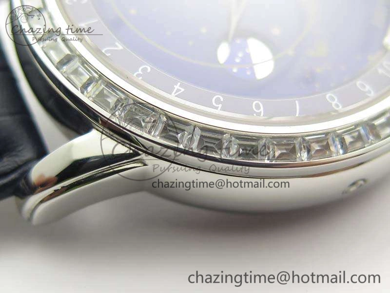 6102P Moon SS Blue Dial Diamond Bezel On Leather Strap A240