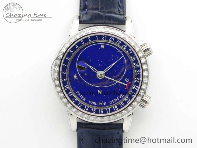 6102P Moon SS Blue Dial Diamond Bezel On Leather Strap A240