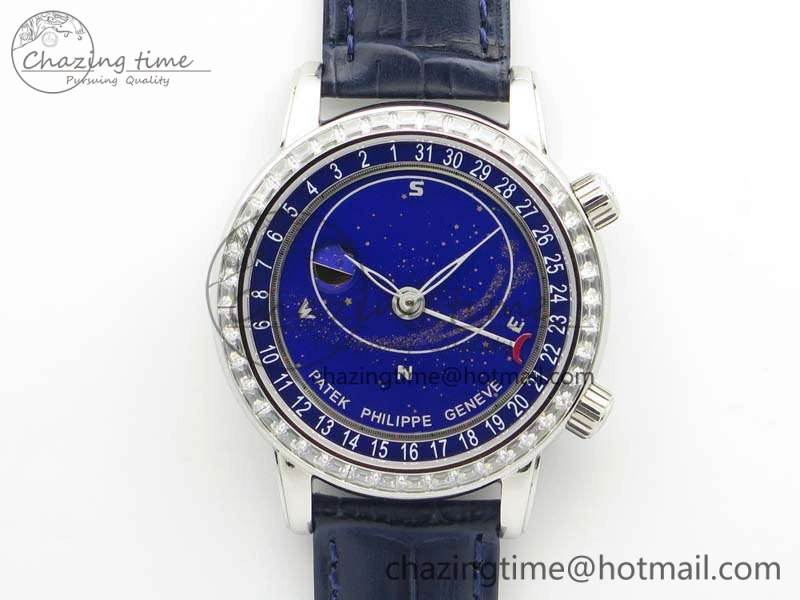 6102P Moon SS Blue Dial Diamond Bezel On Leather Strap A240