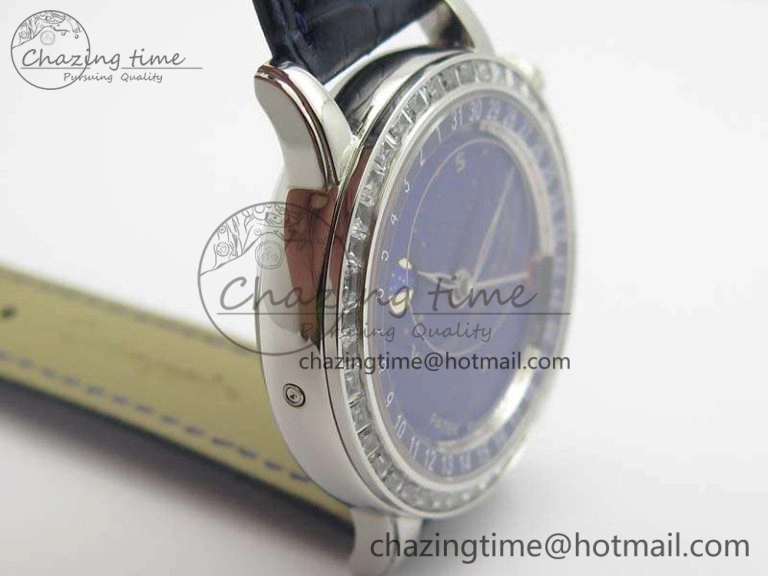6102P Moon SS Blue Dial Diamond Bezel On Leather Strap A240