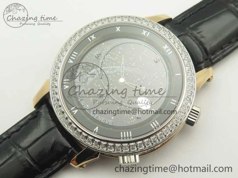 6104P Moon RG Diamond Bezel Black Dial on Black Leather Strap A240 V2