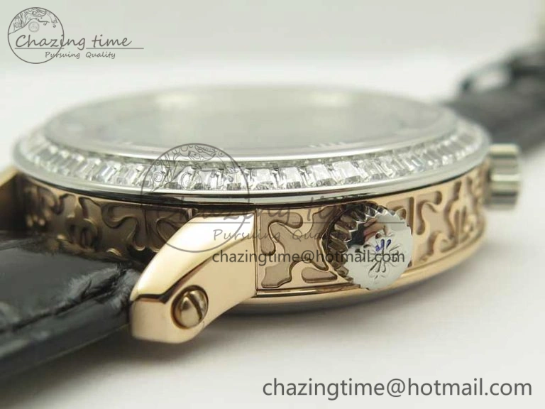 6104P Moon RG Diamond Bezel Black Dial on Black Leather Strap A240 V2