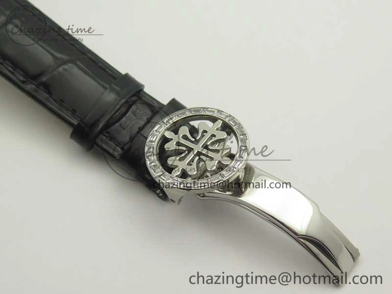 6104P Moon RG Diamond Bezel Black Dial on Black Leather Strap A240 V2