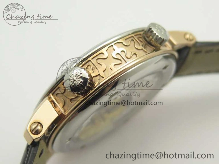 6104P Moon RG Diamond Bezel Black Dial on Black Leather Strap A240 V2