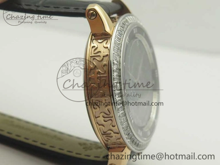 6104P Moon RG Diamond Bezel Black Dial on Black Leather Strap A240 V2