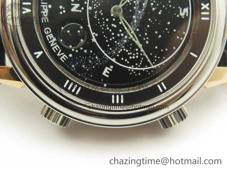 6104P Moon RG SS Black Dial on Black Leather Strap A240 V2