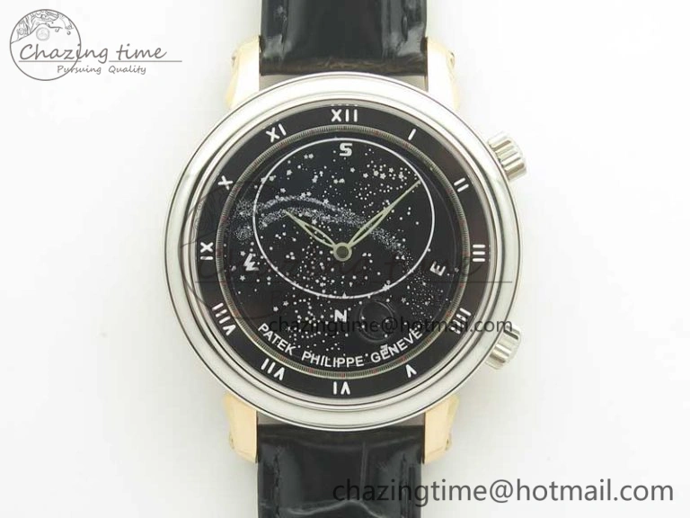 6104P Moon RG SS Black Dial on Black Leather Strap A240 V2