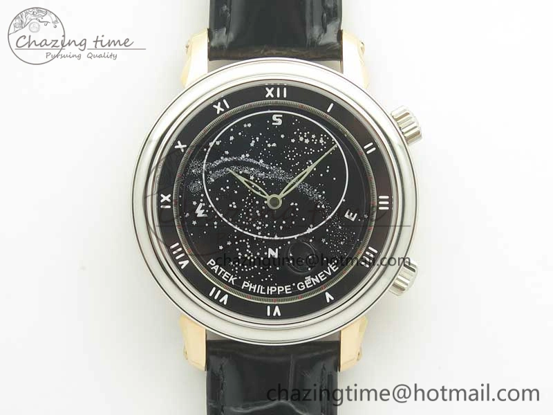 6104P Moon RG SS Black Dial on Black Leather Strap A240 V2