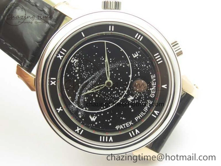 6104P Moon RG SS Black Dial on Black Leather Strap A240 V2