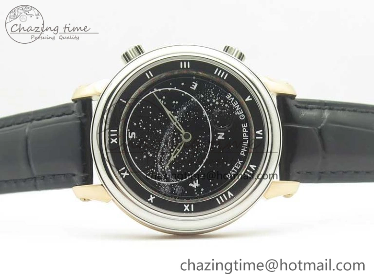 6104P Moon RG SS Black Dial on Black Leather Strap A240 V2