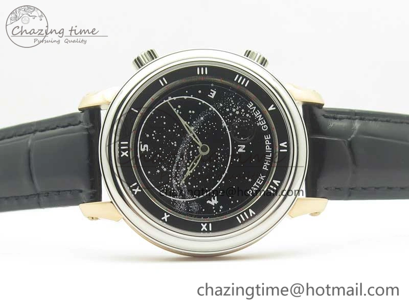 6104P Moon RG SS Black Dial on Black Leather Strap A240 V2