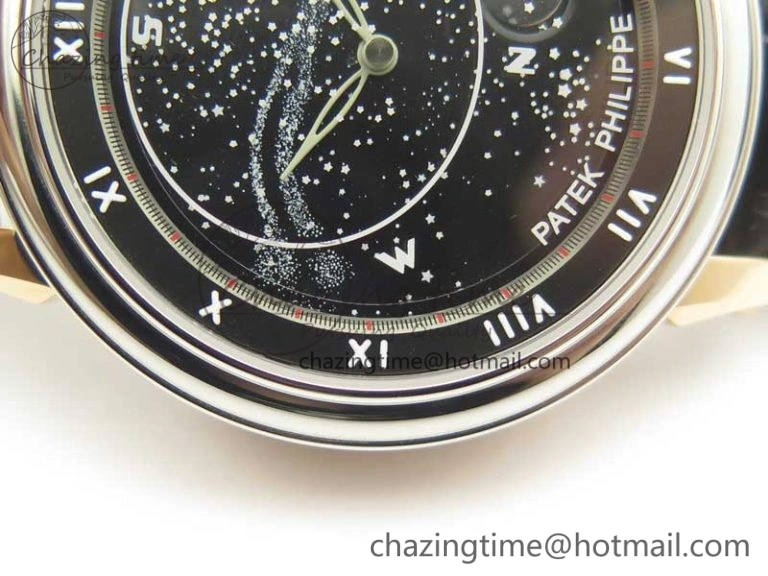 6104P Moon RG SS Black Dial on Black Leather Strap A240 V2