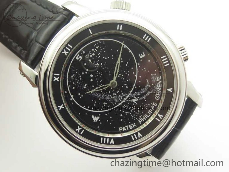 6104P Moon SS Black Dial on Black Leather Strap A240 V2