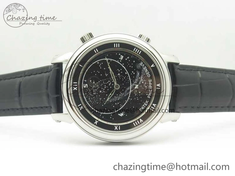 6104P Moon SS Black Dial on Black Leather Strap A240 V2