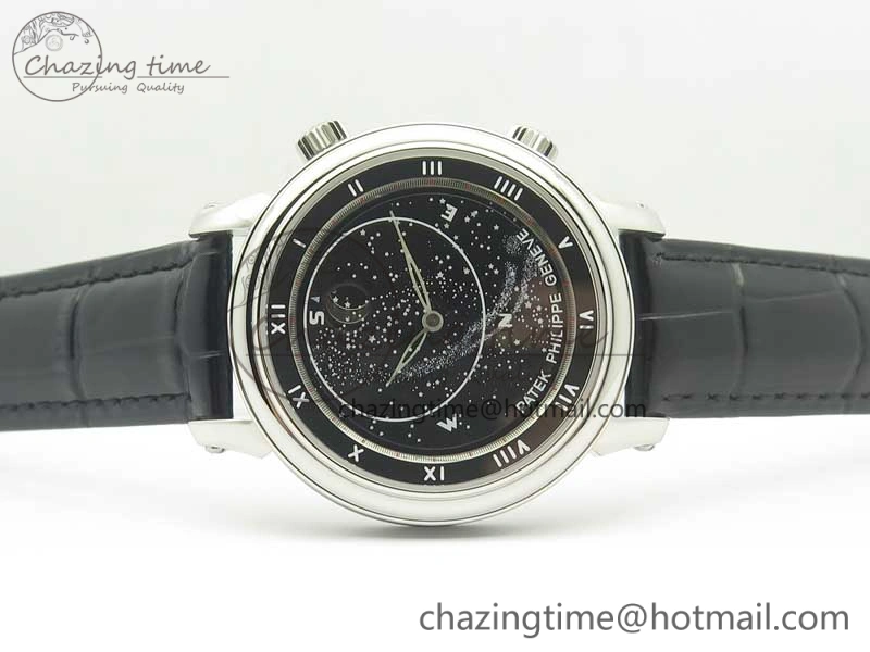 6104P Moon SS Black Dial on Black Leather Strap A240 V2