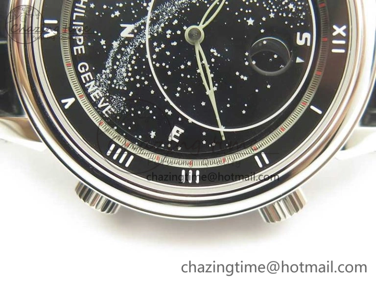 6104P Moon SS Black Dial on Black Leather Strap A240 V2