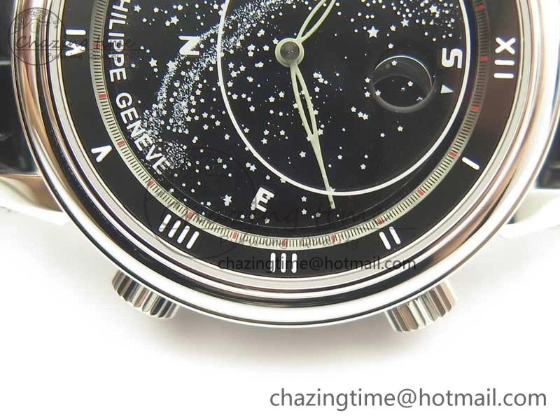 6104P Moon SS Black Dial on Black Leather Strap A240 V2