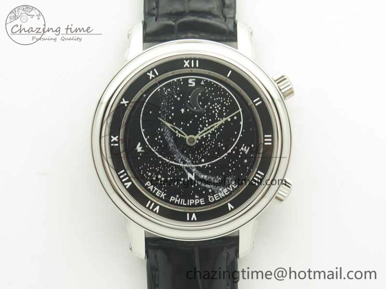 6104P Moon SS Black Dial on Black Leather Strap A240 V2