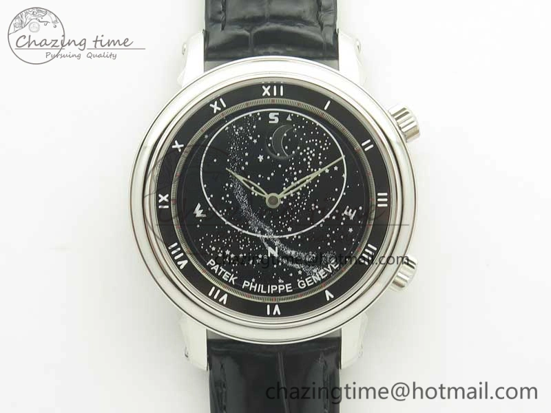 6104P Moon SS Black Dial on Black Leather Strap A240 V2