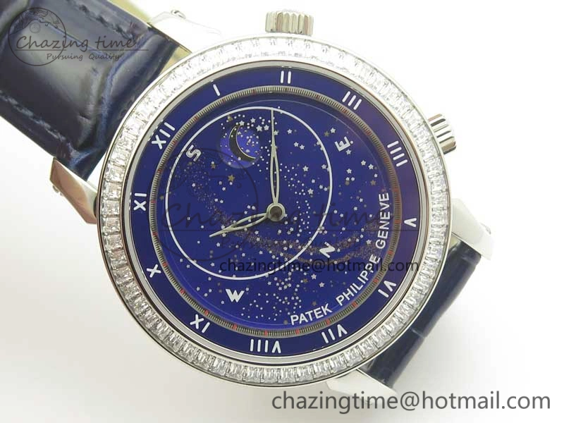 6104P Moon SS Diamond Bezel Blue Dial on Blue Leather Strap A240 V2