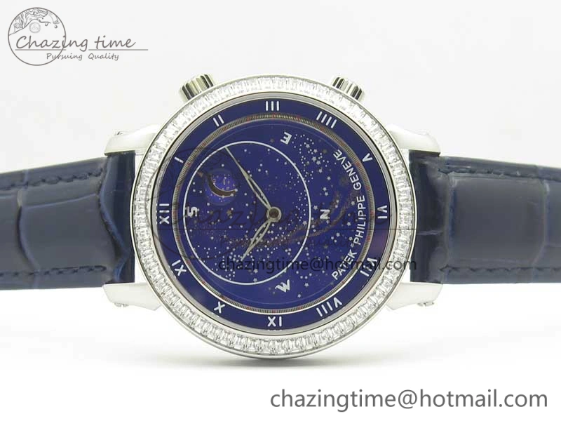 6104P Moon SS Diamond Bezel Blue Dial on Blue Leather Strap A240 V2