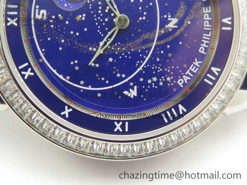 6104P Moon SS Diamond Bezel Blue Dial on Blue Leather Strap A240 V2