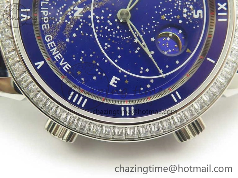 6104P Moon SS Diamond Bezel Blue Dial on Blue Leather Strap A240 V2