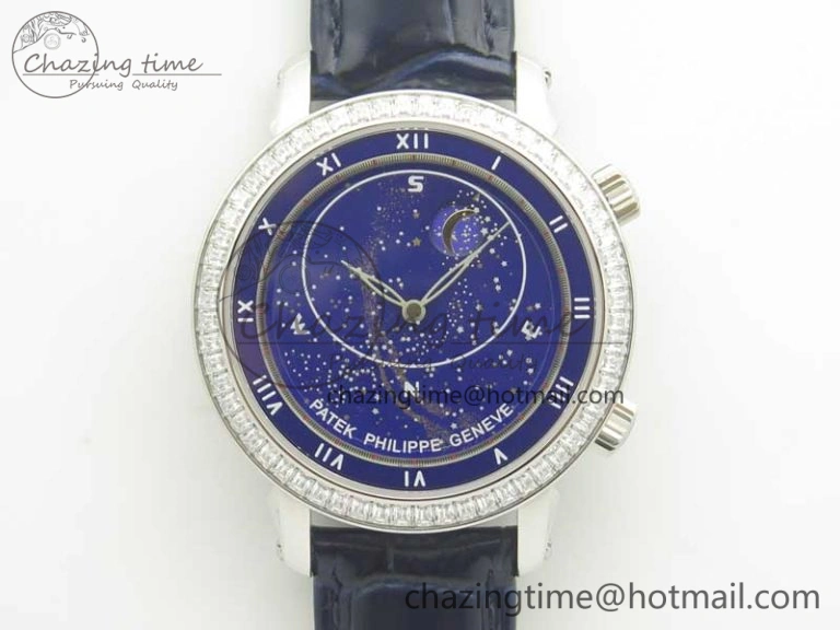 6104P Moon SS Diamond Bezel Blue Dial on Blue Leather Strap A240 V2