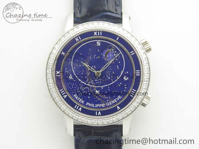 6104P Moon SS Diamond Bezel Blue Dial on Blue Leather Strap A240 V2