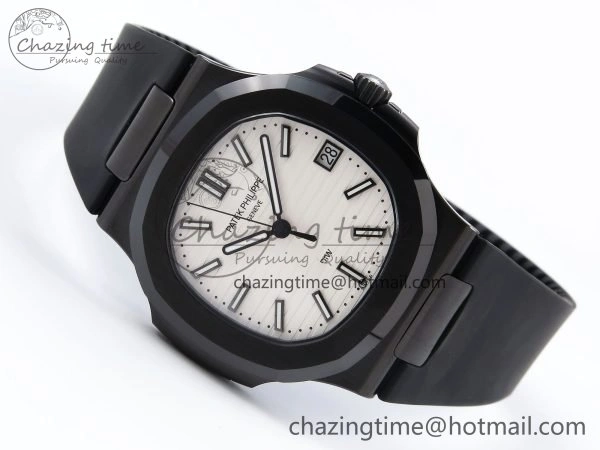 AET Nautilus 5711 Black Ceramic AMGF Best Edition White Dial on Black Rubber Strap MIYOTA 9015