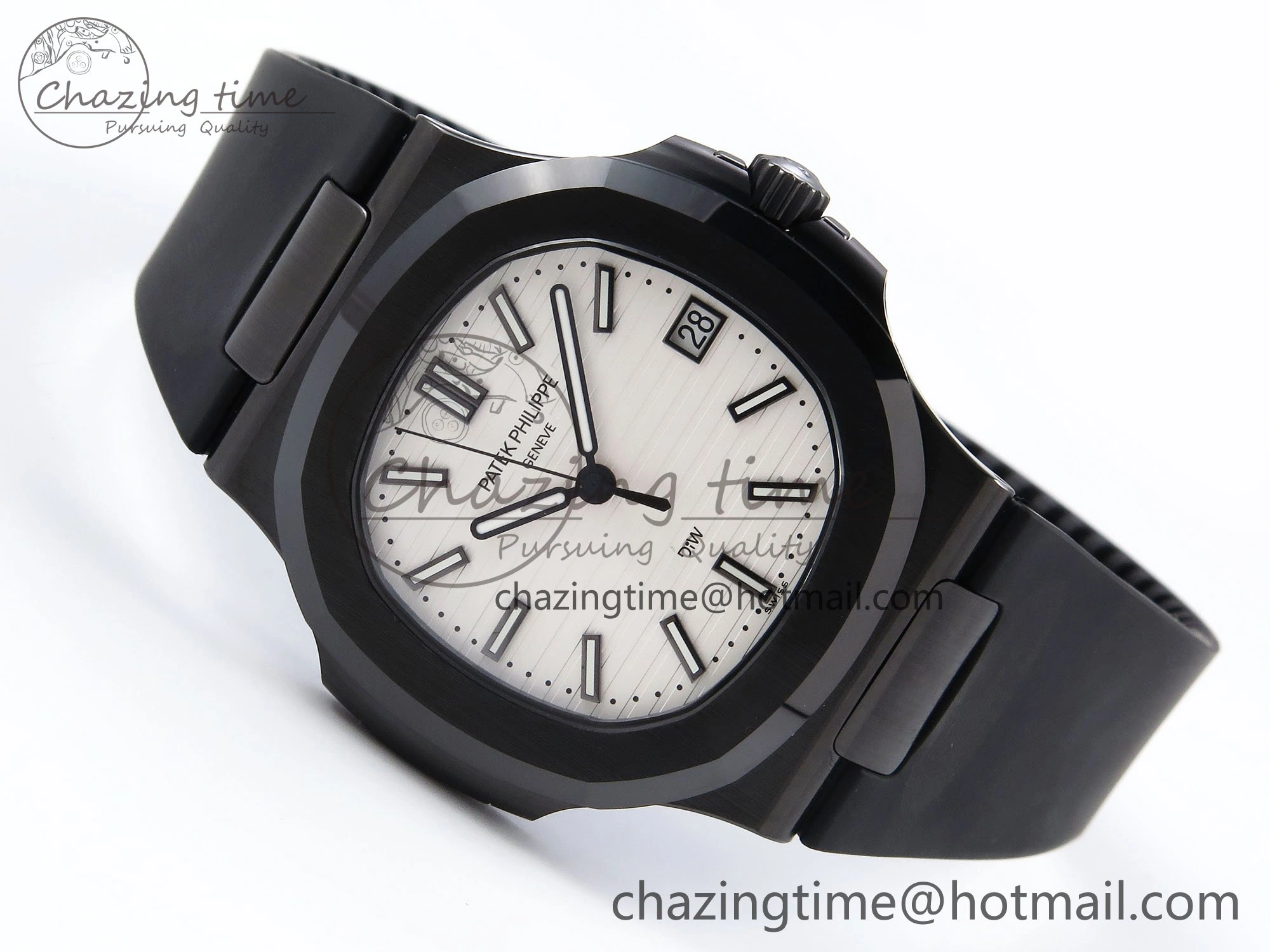 AET Nautilus 5711 Black Ceramic AMGF Best Edition White Dial on Black Rubber Strap MIYOTA 9015