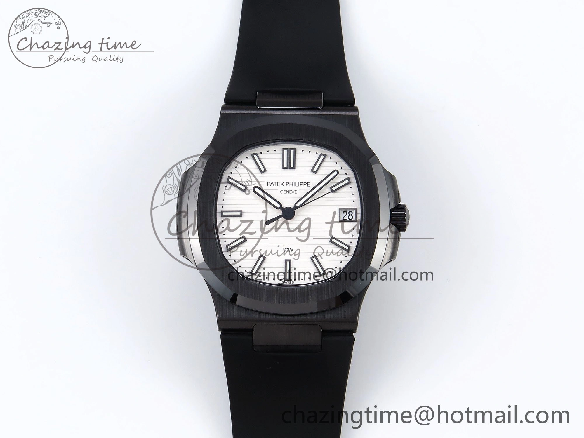 AET Nautilus 5711 Black Ceramic AMGF Best Edition White Dial on Black Rubber Strap MIYOTA 9015