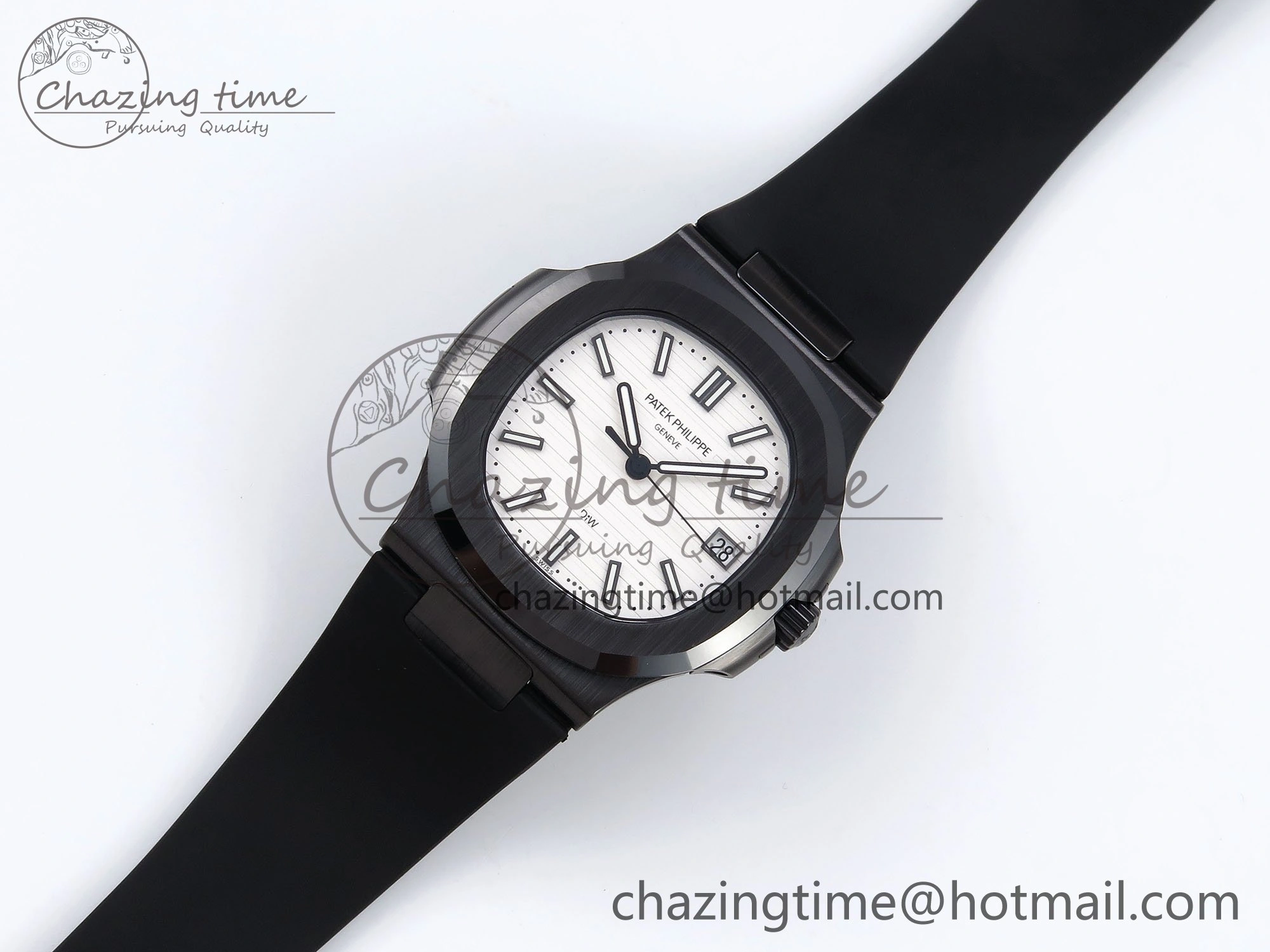 AET Nautilus 5711 Black Ceramic AMGF Best Edition White Dial on Black Rubber Strap MIYOTA 9015