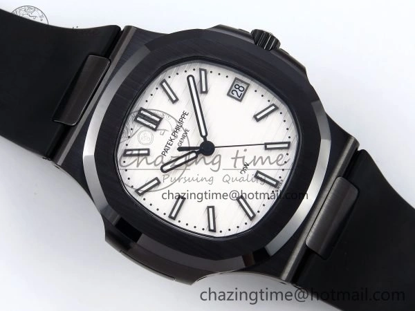 AET Nautilus 5711 Black Ceramic AMGF Best Edition White Dial on Black Rubber Strap MIYOTA 9015