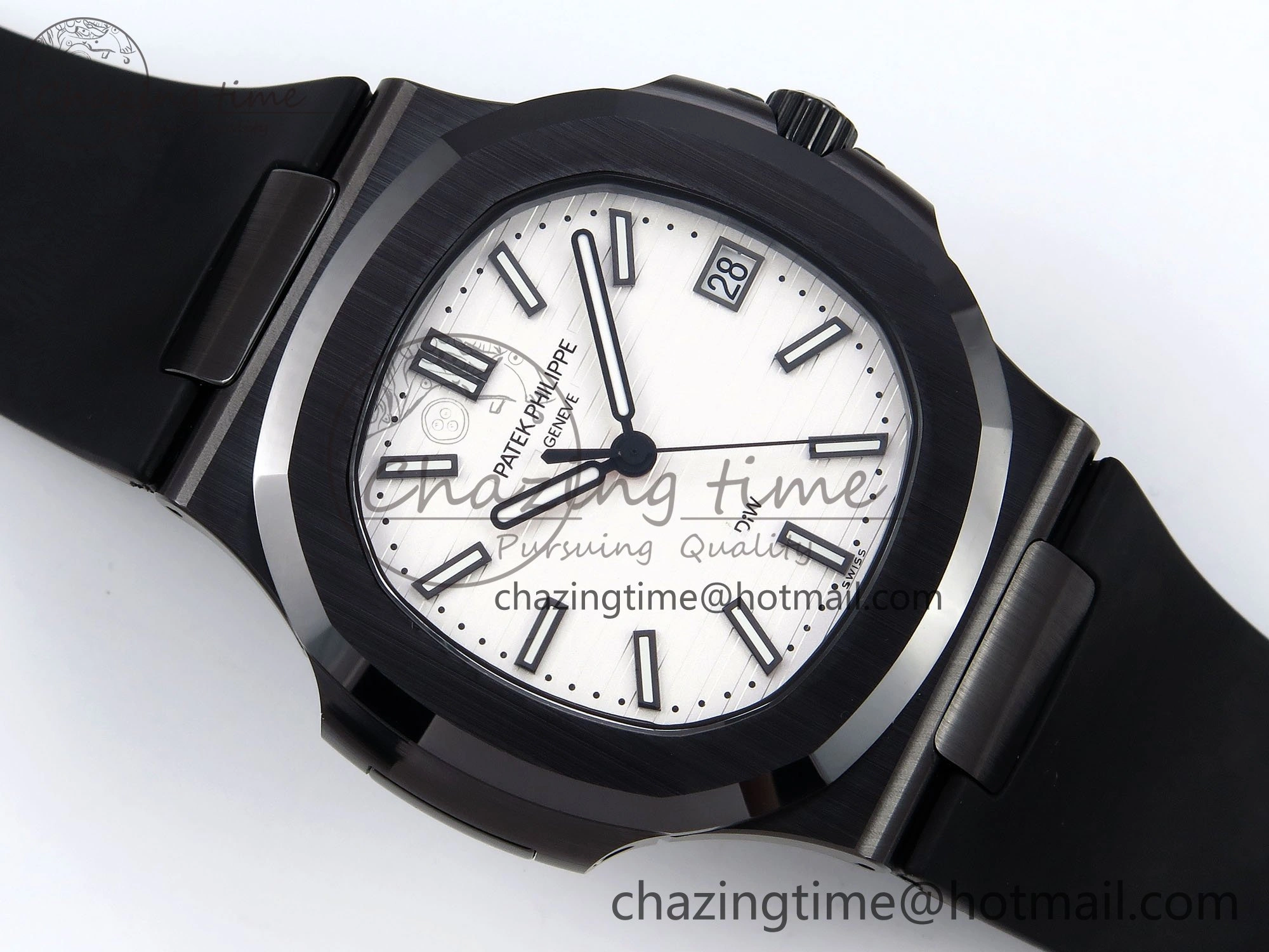 AET Nautilus 5711 Black Ceramic AMGF Best Edition White Dial on Black Rubber Strap MIYOTA 9015