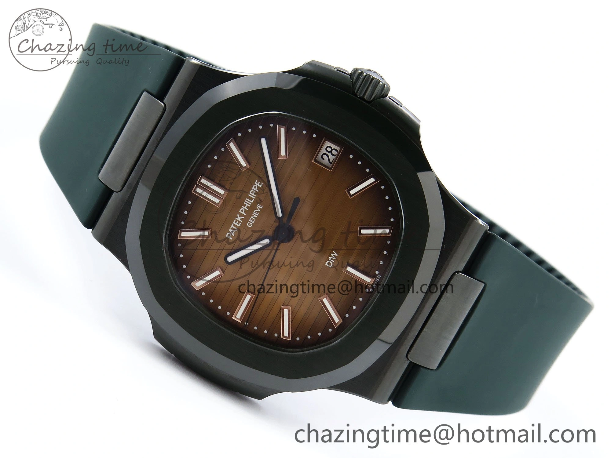 AET Nautilus 5711 Green Ceramic AMGF Best Edition Brown Dial on Green Rubber Strap MIYOTA 9015