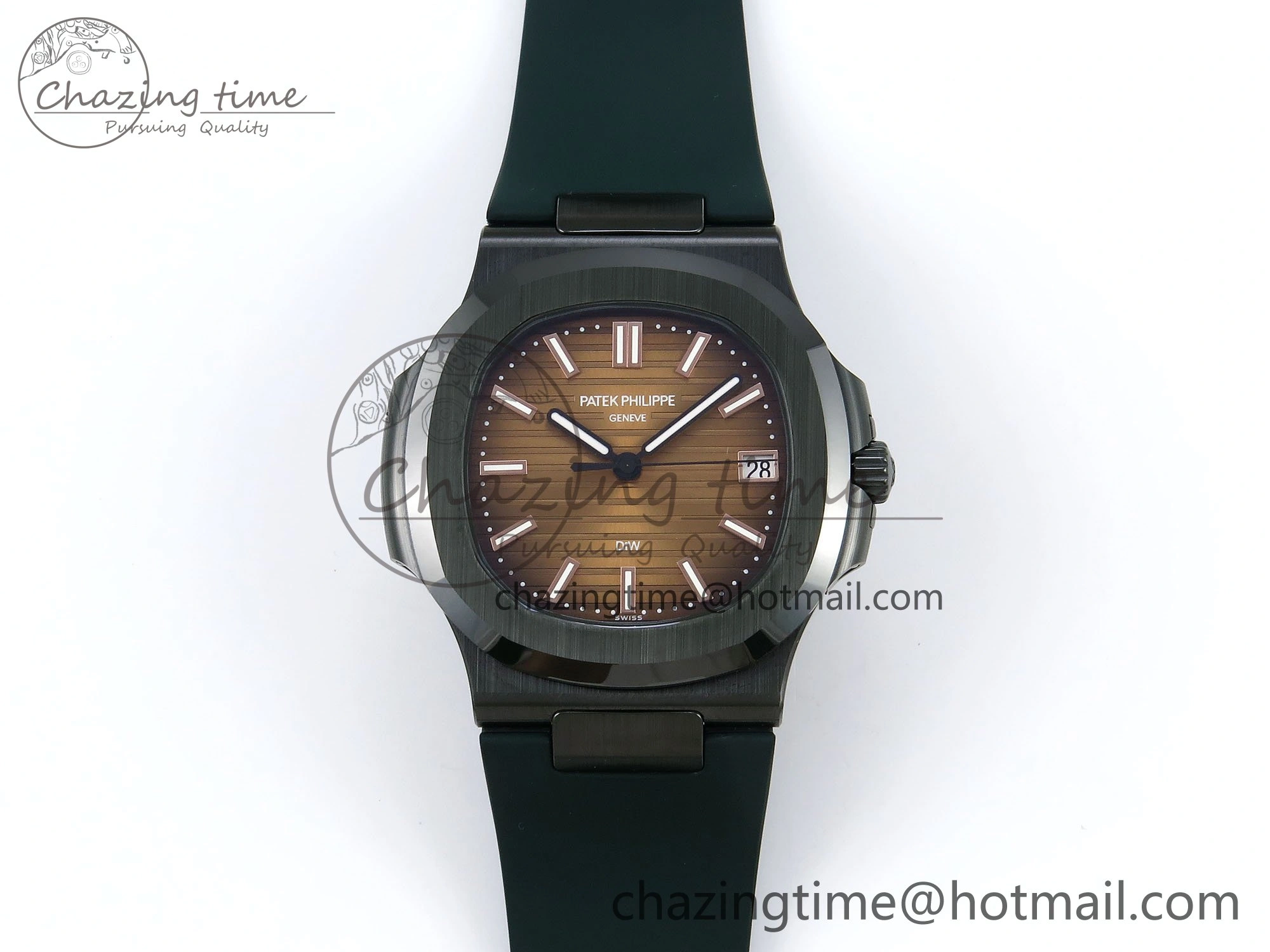 AET Nautilus 5711 Green Ceramic AMGF Best Edition Brown Dial on Green Rubber Strap MIYOTA 9015
