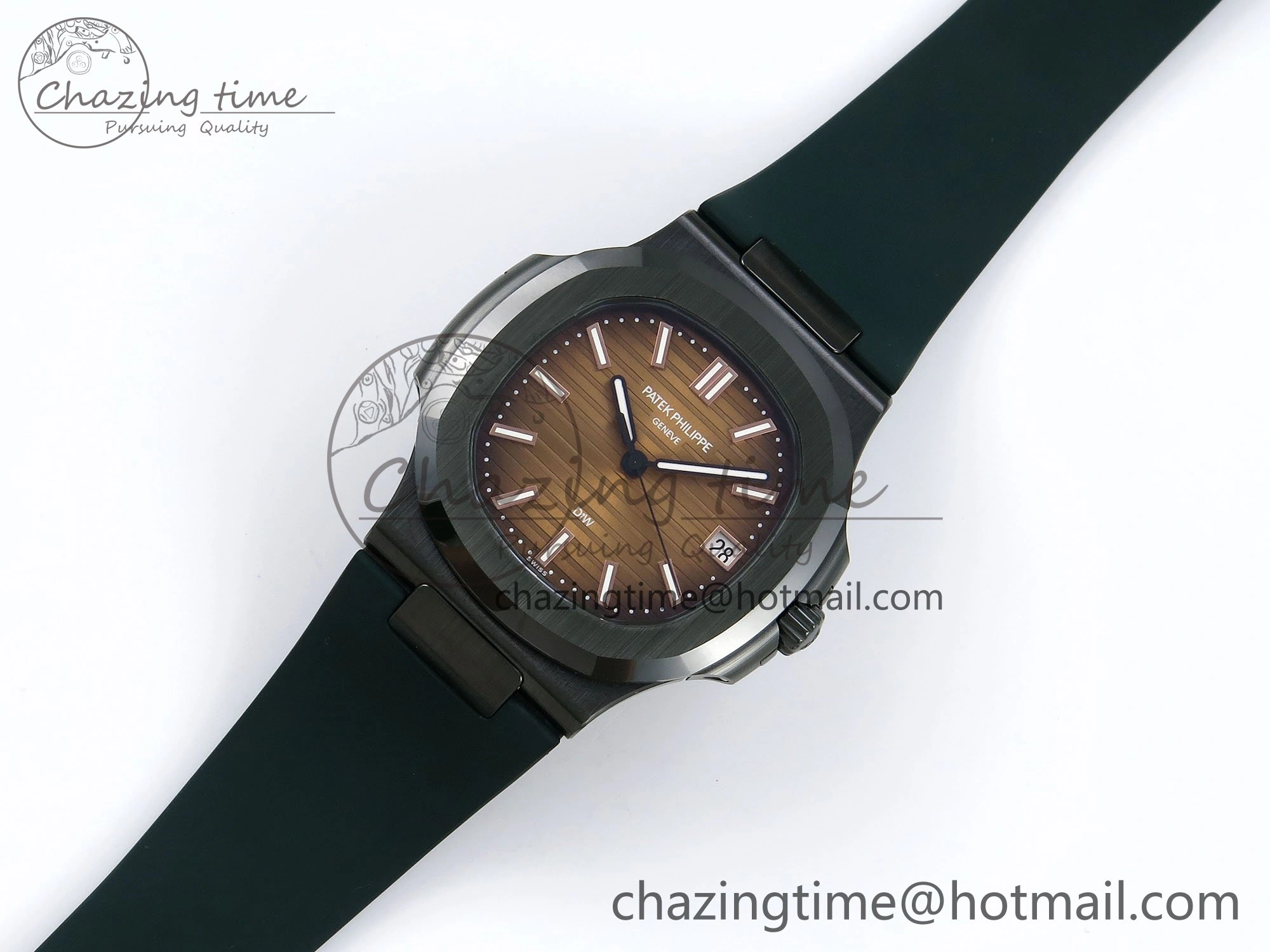 AET Nautilus 5711 Green Ceramic AMGF Best Edition Brown Dial on Green Rubber Strap MIYOTA 9015